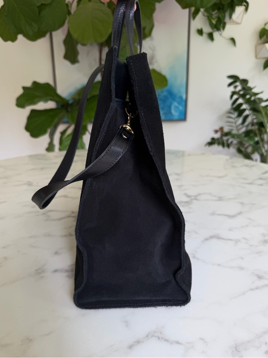 Clare V Suede Simple Tote with Racing Stripes Matte Black with Strap - Picture 5 of 14